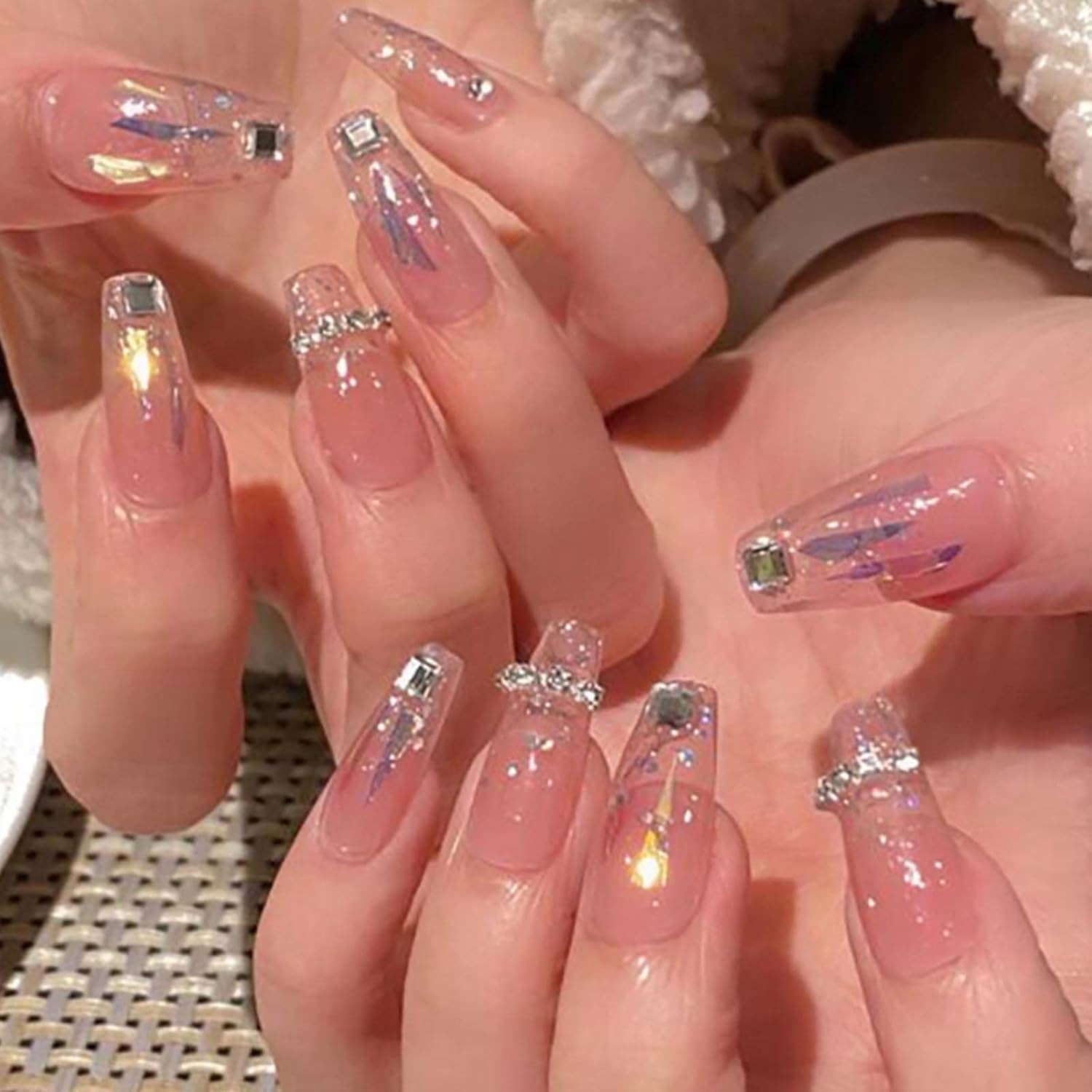 Square Press on Nails Short Fake Nails French Acrylic Full Cover False Nails for