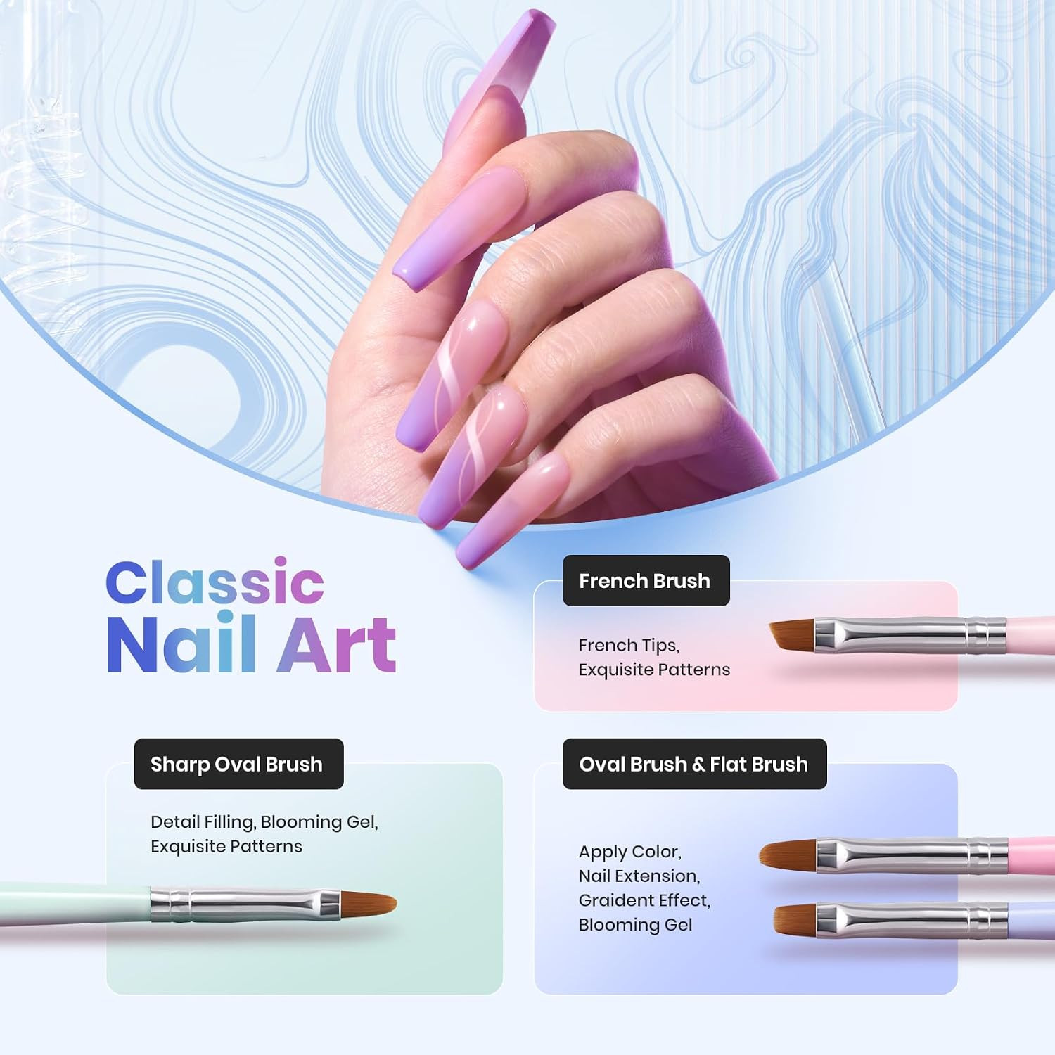 Beetles Gel Polish Nail Art Brushes, 6 Pcs Fingernail Art Design Pens | Wood All