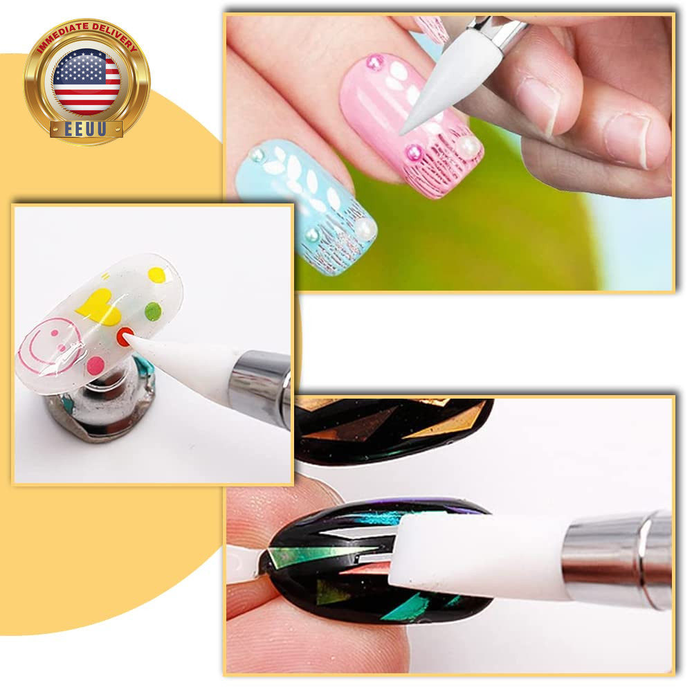 Nail Art Acrylic Pen Brushes, 5 Pcs Rhinestone Nail Art Brushes Dual Tipped Sili