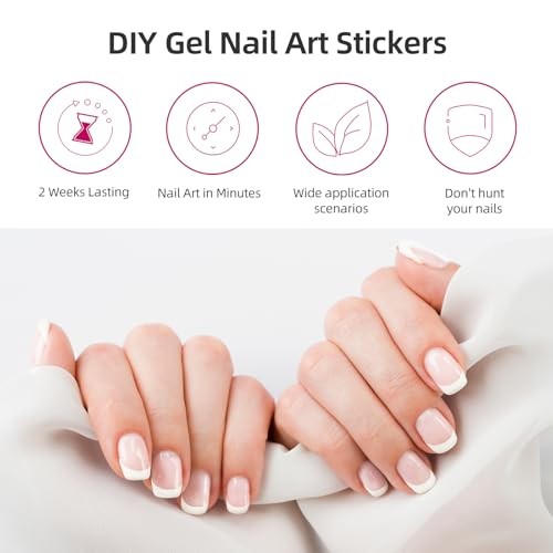 Semi Cured Gel Nail Strips, 28 pcs French Tip Gel Nail Stickers for Women Work