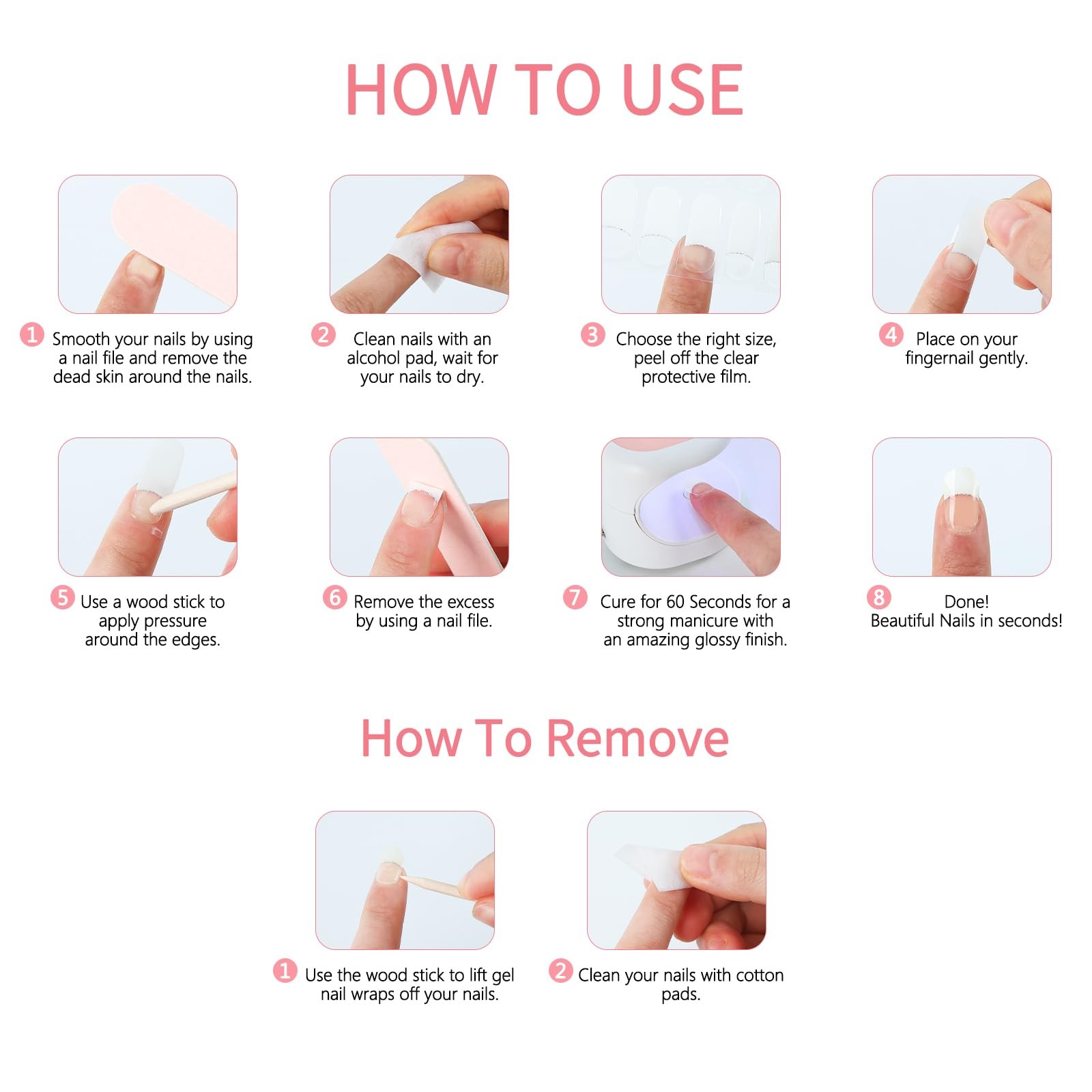 White Polka Pink Ombre Semi Cured Gel Nail Strips 20 Pcs