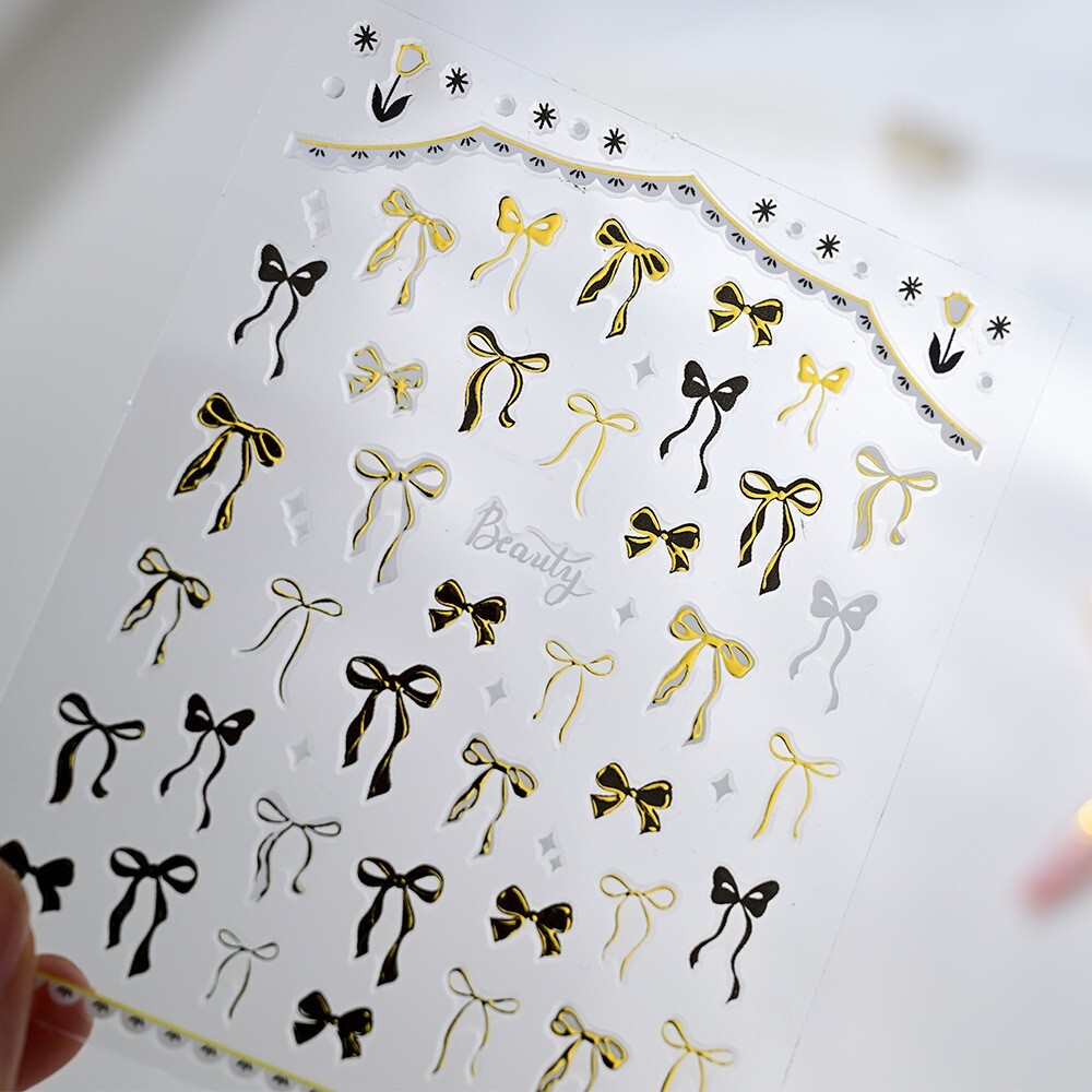 4Pcs Self-Adhesive Nail Art Decals with Butterfly Bow-Knot Floral Designs NH28