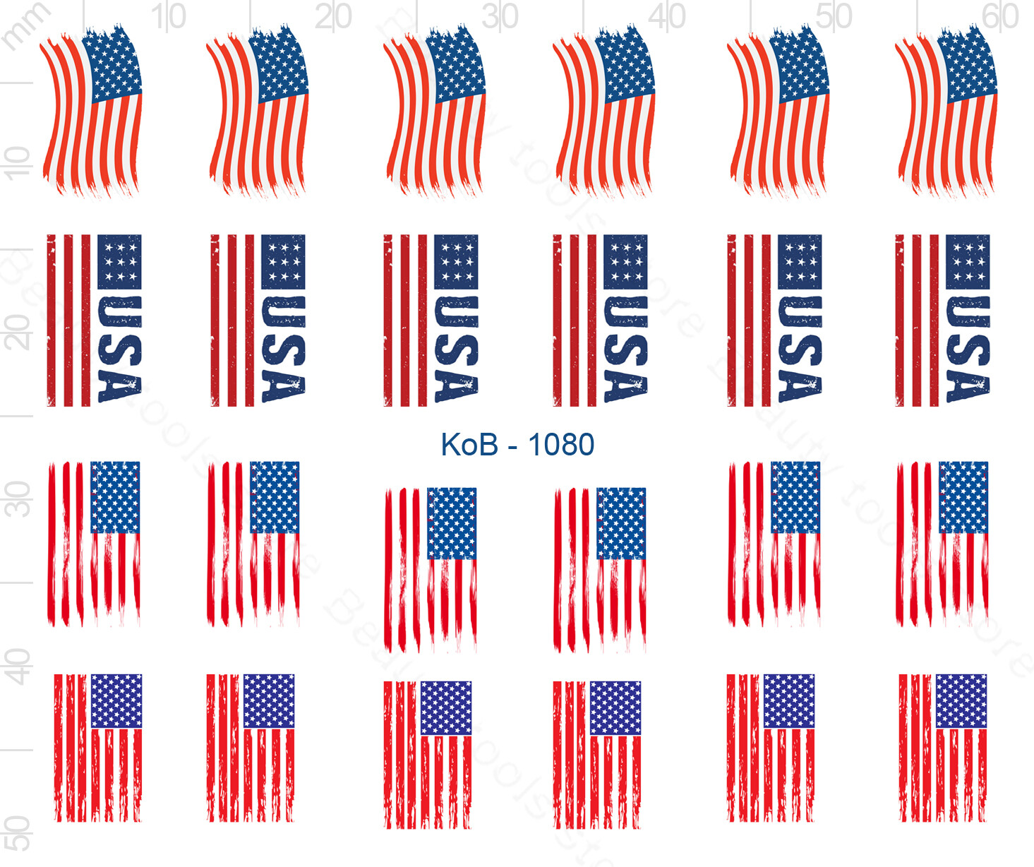 Nail Art Water Transfer Stickers Decals USA Flag America 4th of July KoB-1080