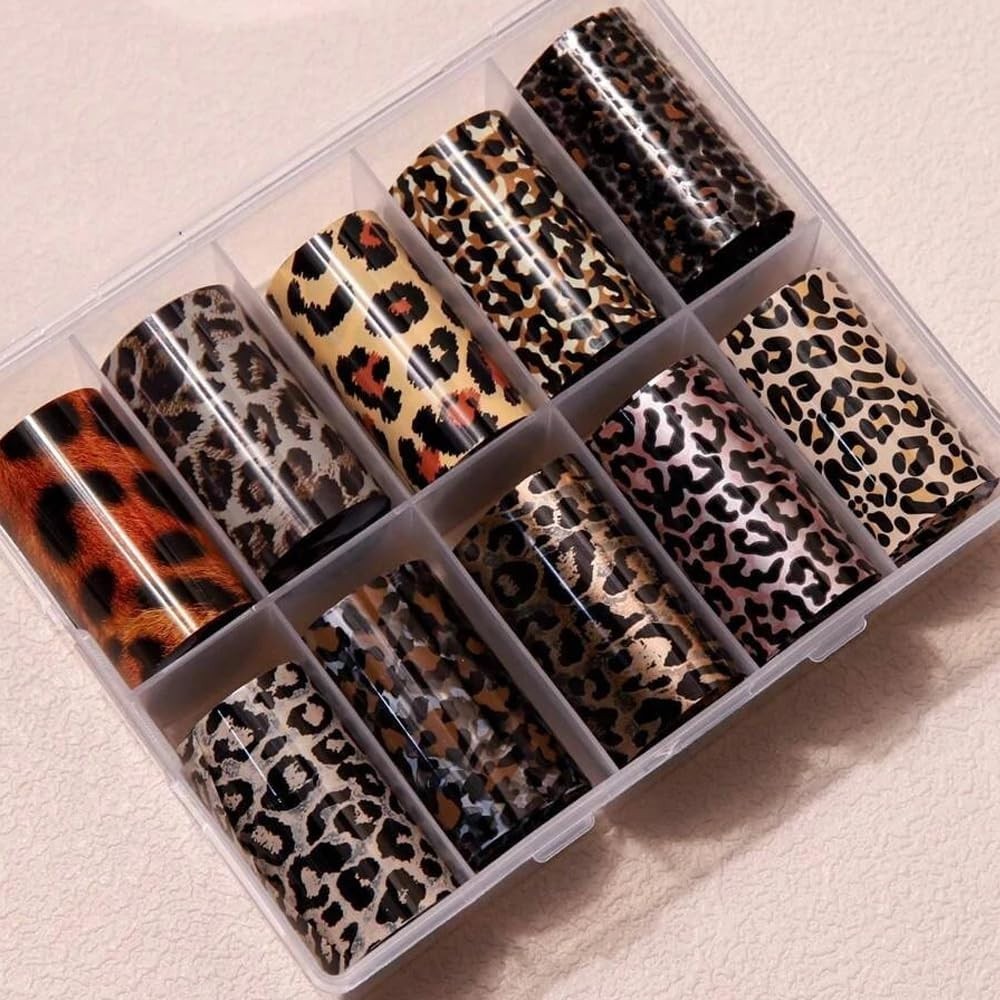 Leopard Print Nail Art Foils Transfer Stickers 10Pcs Leopard Snake Print Nail…