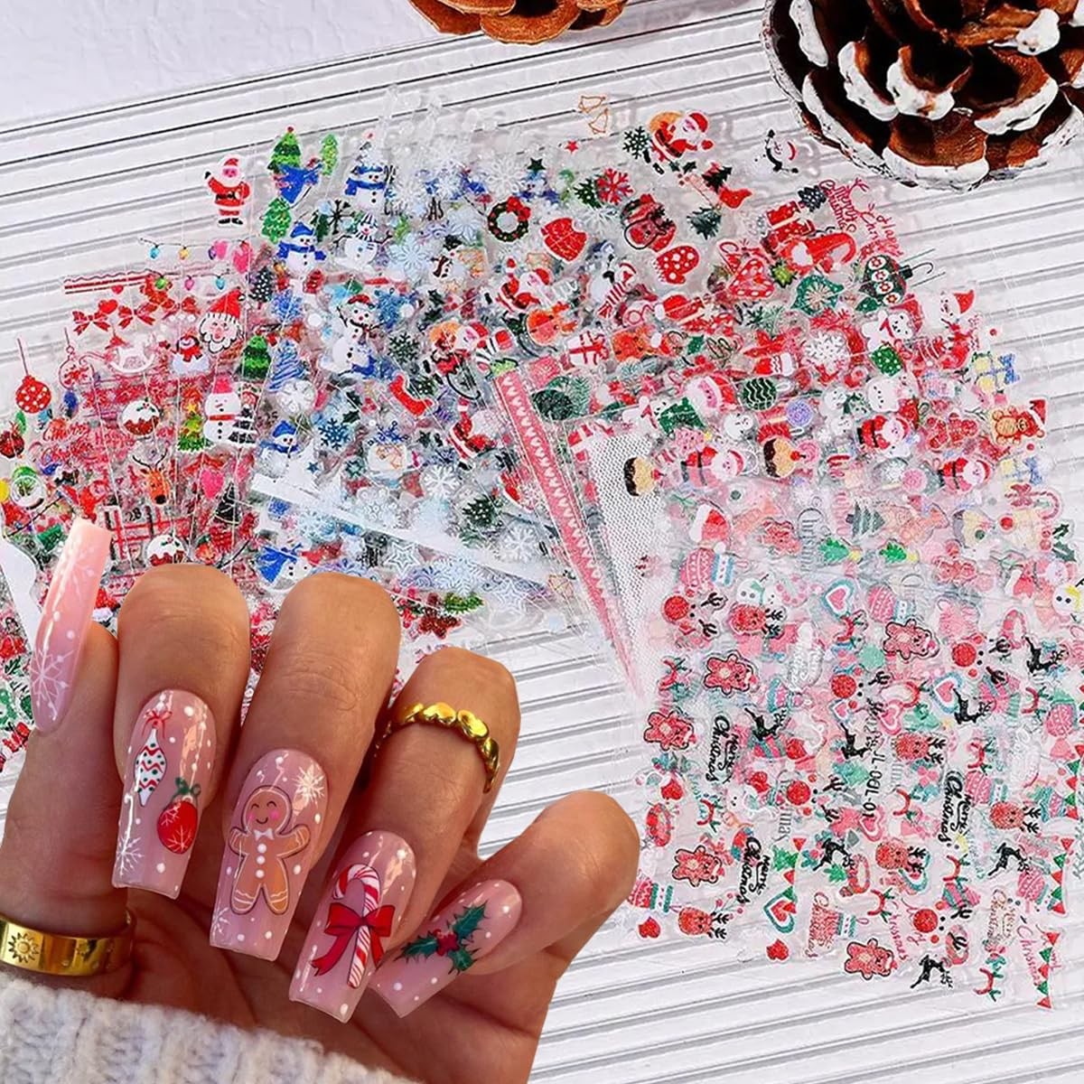 30Pcs/Set Glitter Christmas Nail Sticker 3D Self- Adhesive Nail Decals with C…