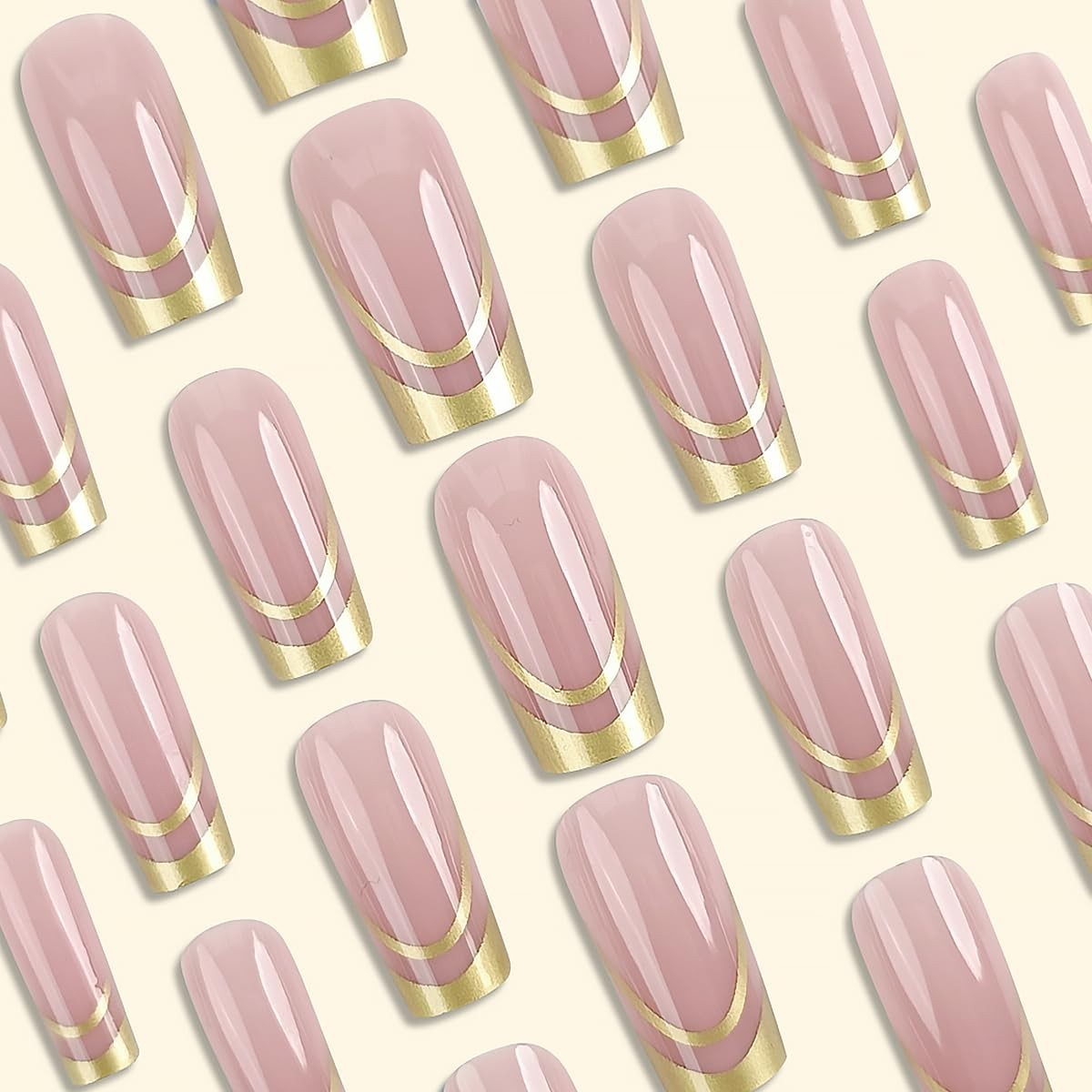 Exquisite 24Pcs Glossy French Tip Press-On Nails – Full Coverage for Glam Looks