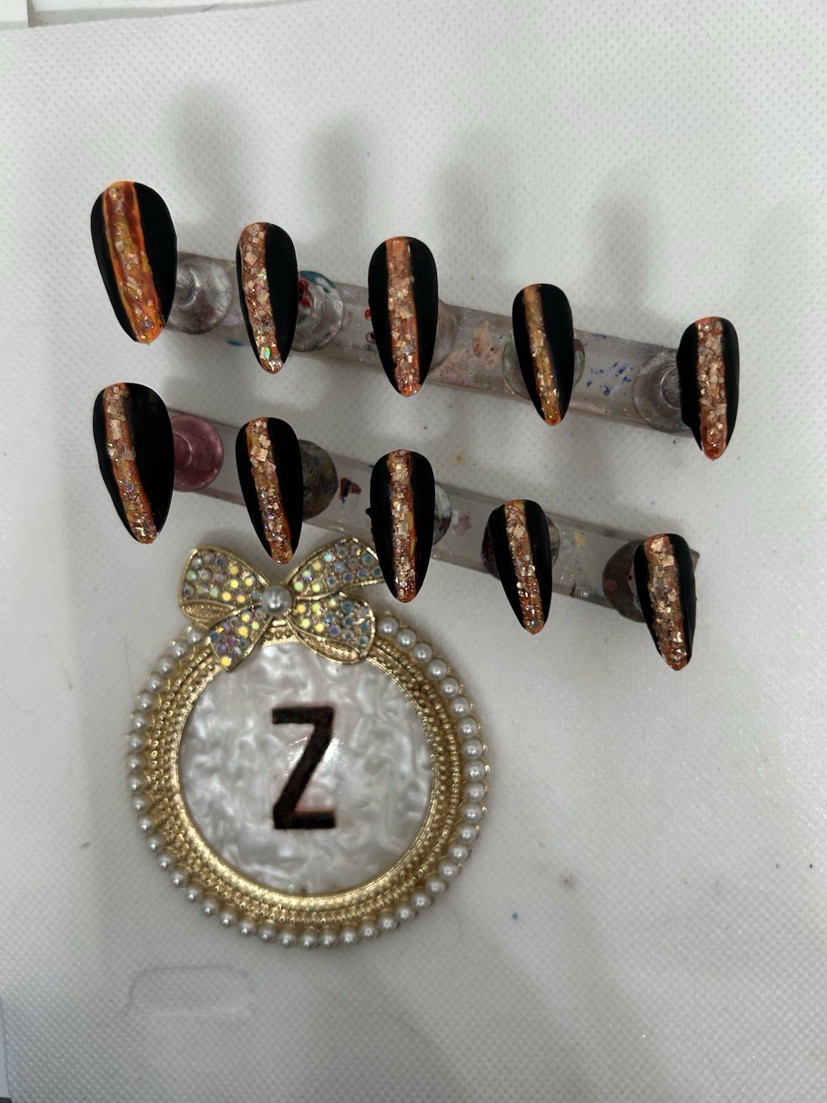 Z NAILZ! Handmade Medium Almond Matte Black With Reflective Strip Press On Nails