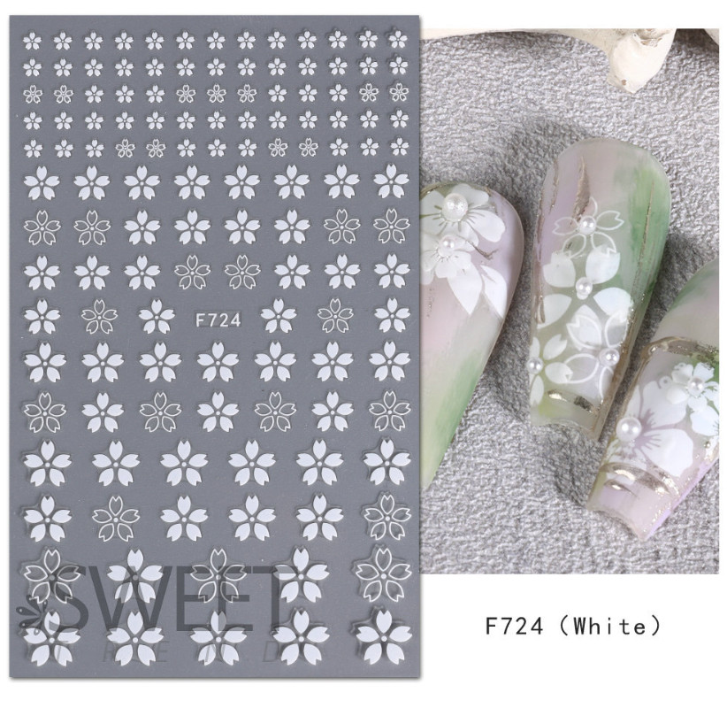 4Pcs Set 3D Nail Stickers White Flowers Adhesive Nail Art Decals Manicure NS44