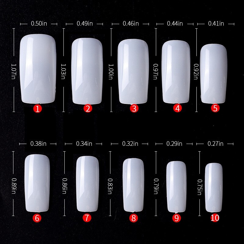 500 pcs Natural Square Fake Nails Full Cover Artificial False Nail Tips 10 Sizes