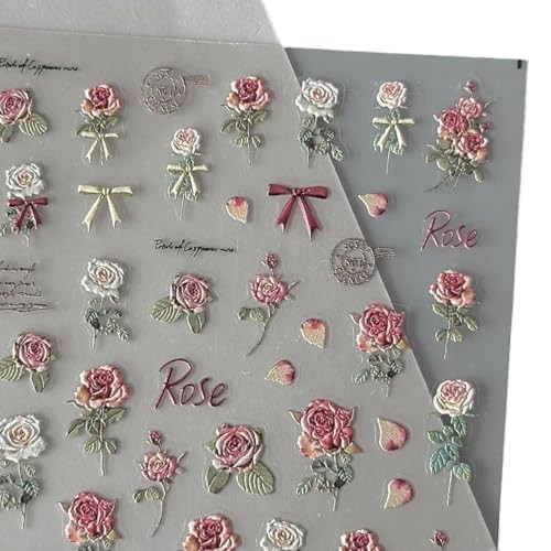 5D Embossed Rose Flower Nail Art Stickers for Valentine’s Day – retro rose