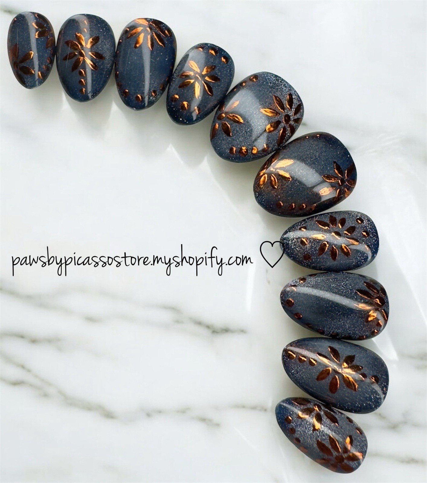 Hand Painted Cat Eye And Chrome Press On Nails