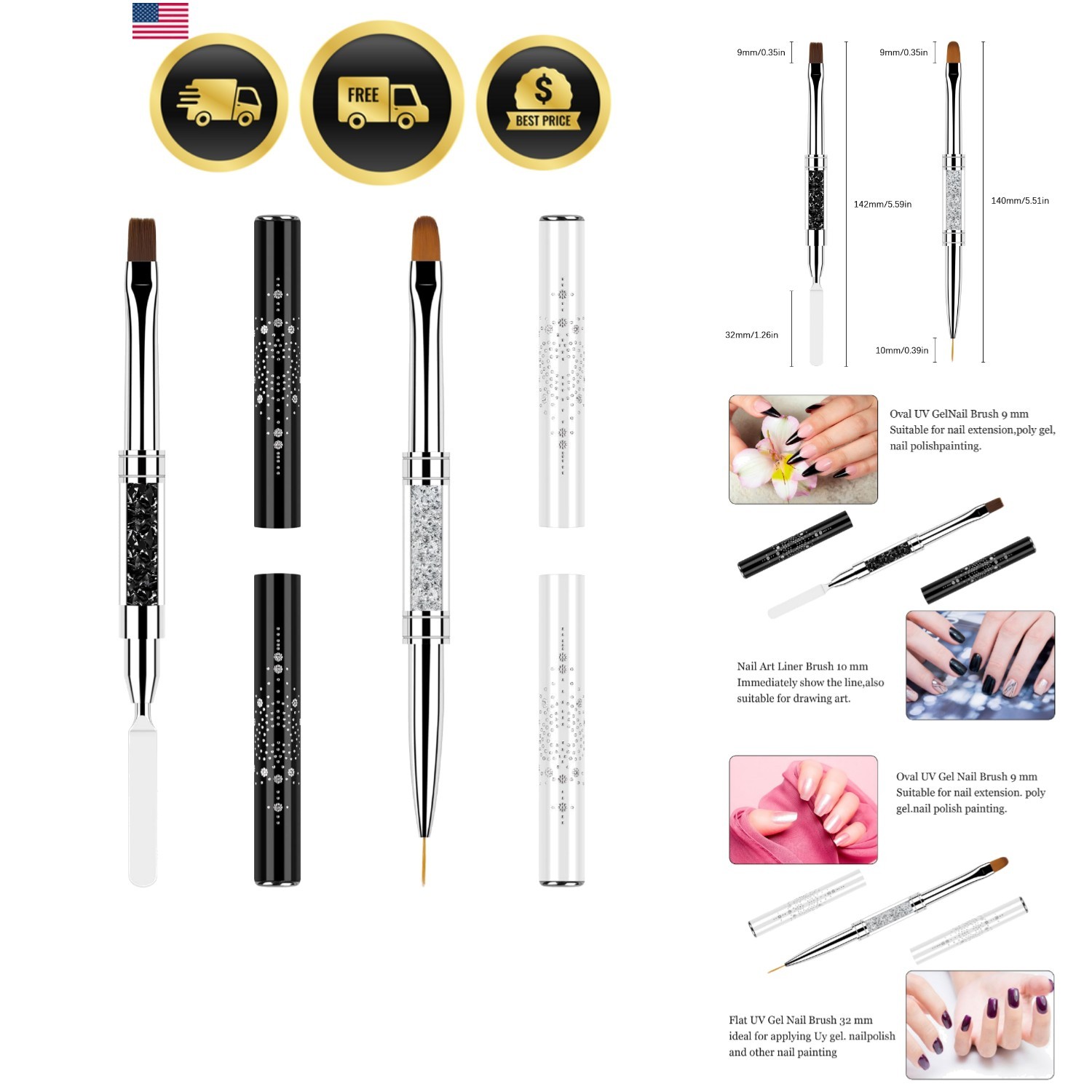 2 Pcs Double Ended Nail Builder Gel Brush, French Tip Brush Hard for Nails, O…