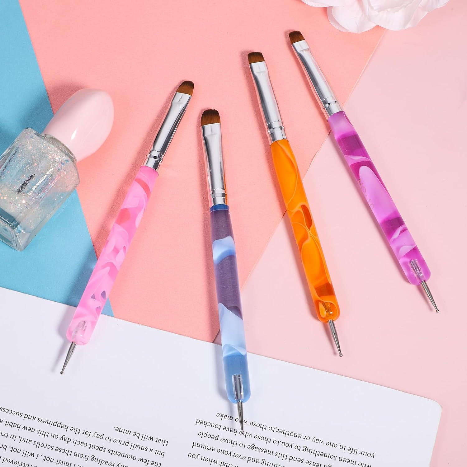 4Pcs French Gel Acrylic Nail Art Brush Mixed Color Two Way Nail Art Brush with D