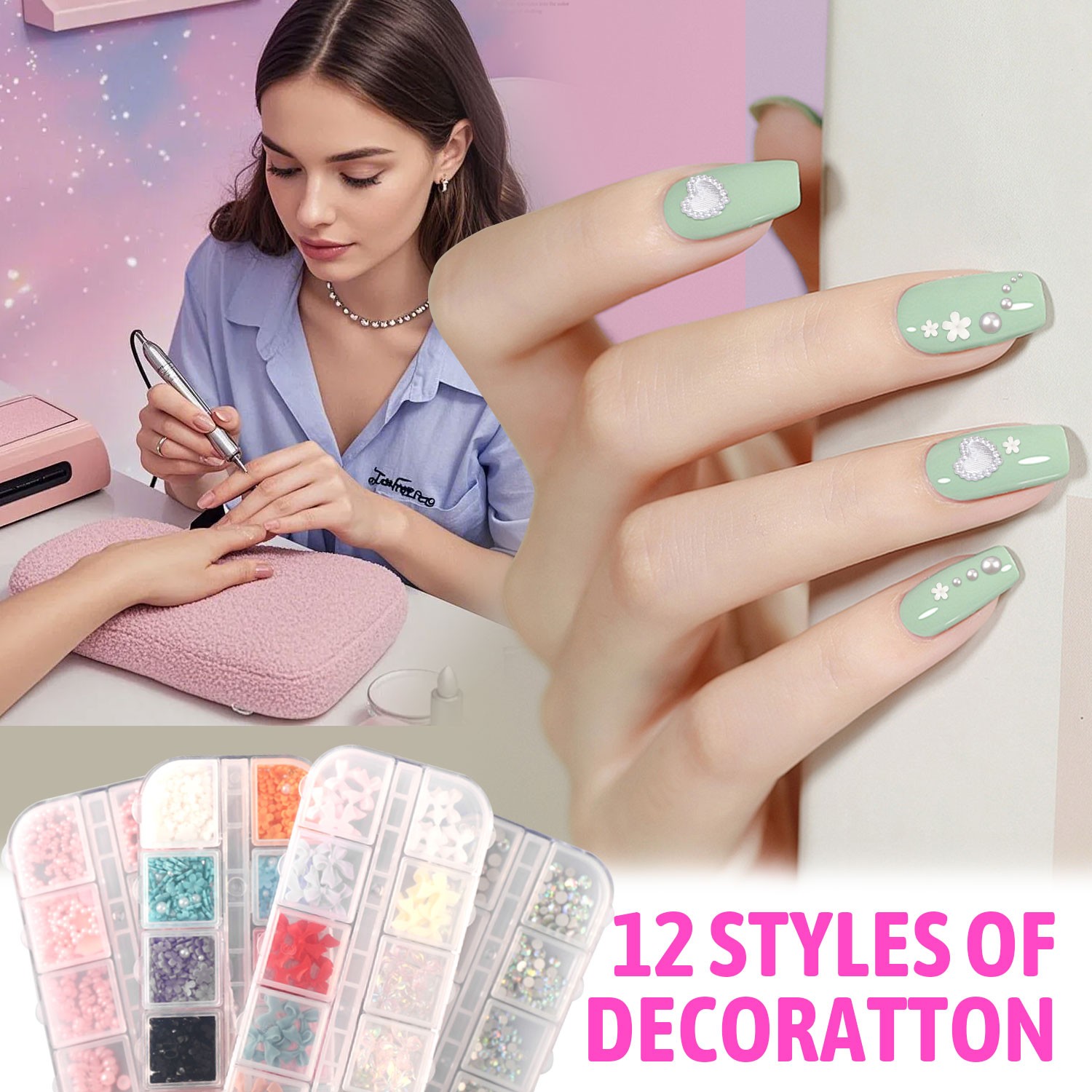 3D Floral Nail Charms with Pearl Decor Mixed Color Nail Art Supplie DIY Manicure