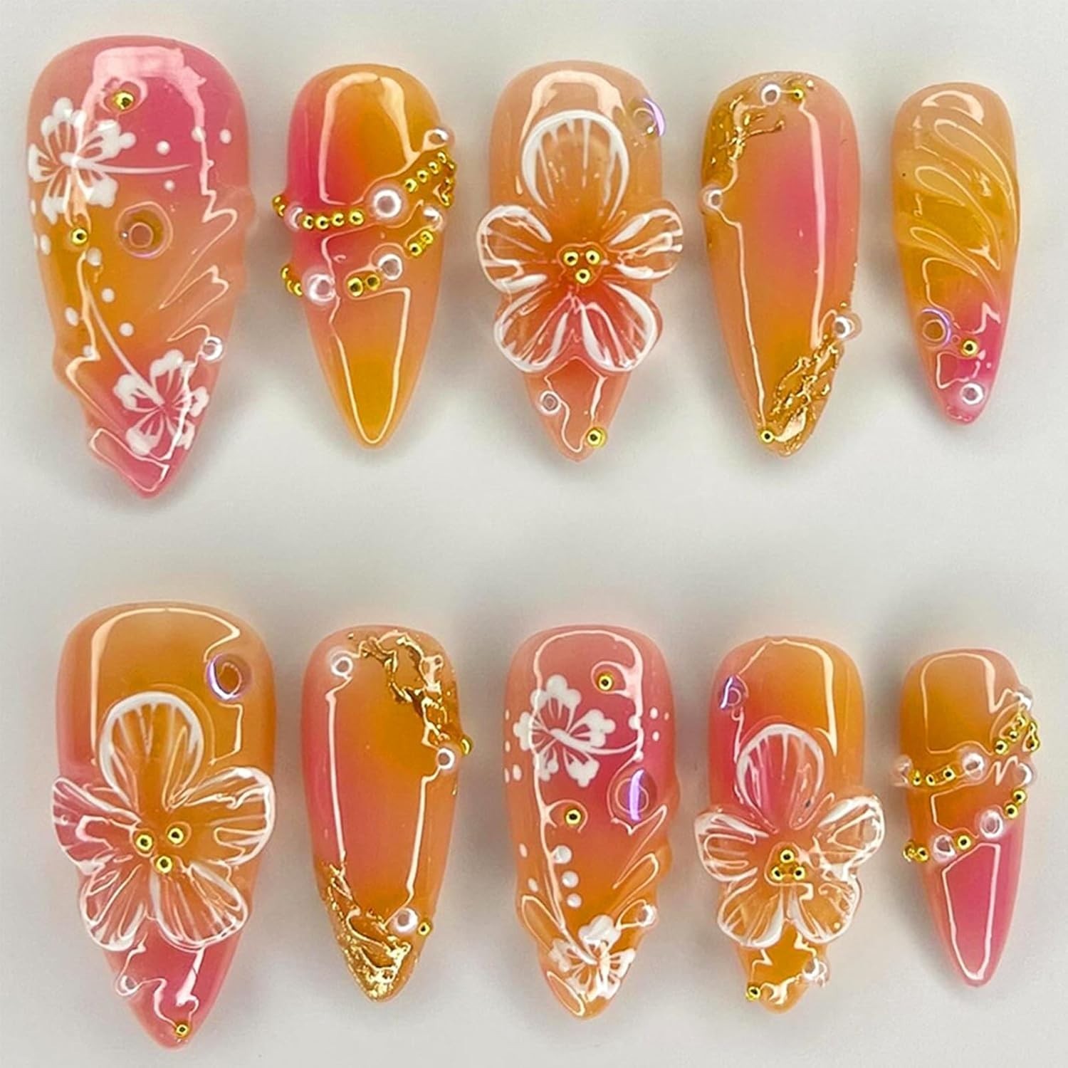 24Pcs 4th of July Press on Nails Medium Almond Full Cover Acrylic Glue On