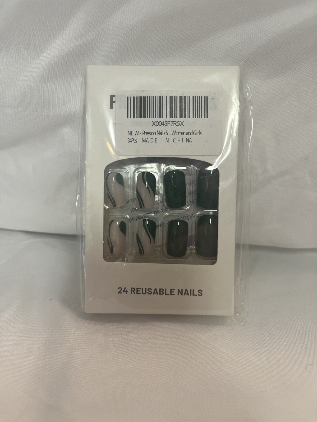 Green And Nude 24pcs Press On Nails Fake Nails with Glue, #10