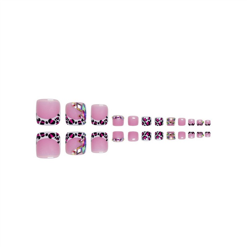 Pink Leopard Toe Nail Patches With Rhinestones Ins Style Wholesale From Factory