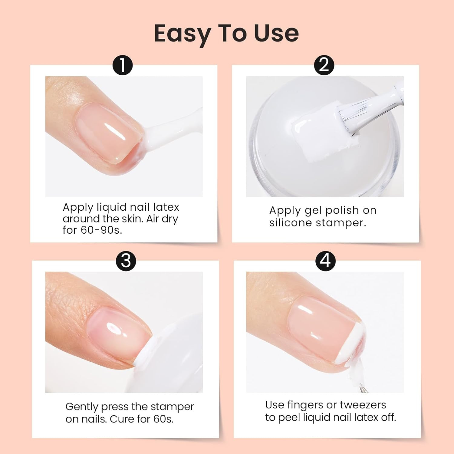 Nail Stamp French Tip Tool 4Pcs Short Clear Silicone Nails Stamping | and Long F