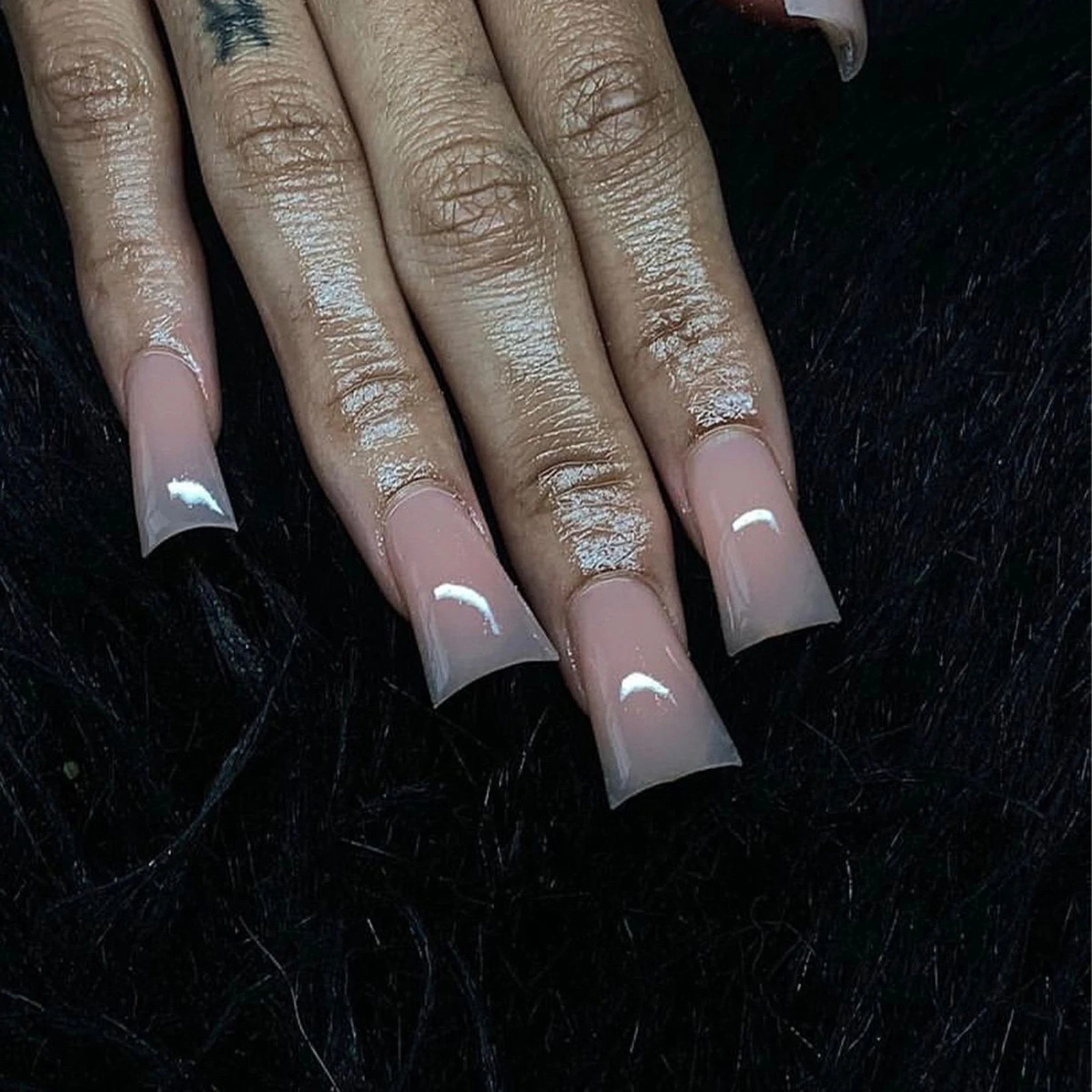Pink Leopard Duckbill Press On Nails Sweet French Full Cover False Nails