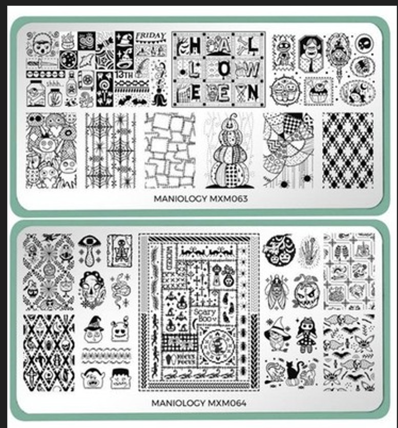 Maniology MXM063 & MXM064 Pins and Needles Nail Stamping Plates Halloween