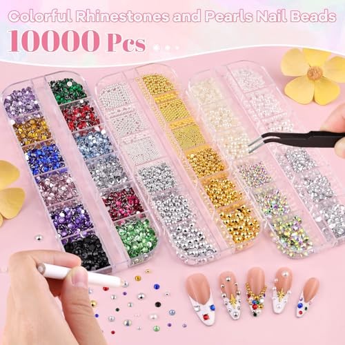 10000Pcs Colorful Nail 01 Colorful Rhinestones and Pearls Nail Beads