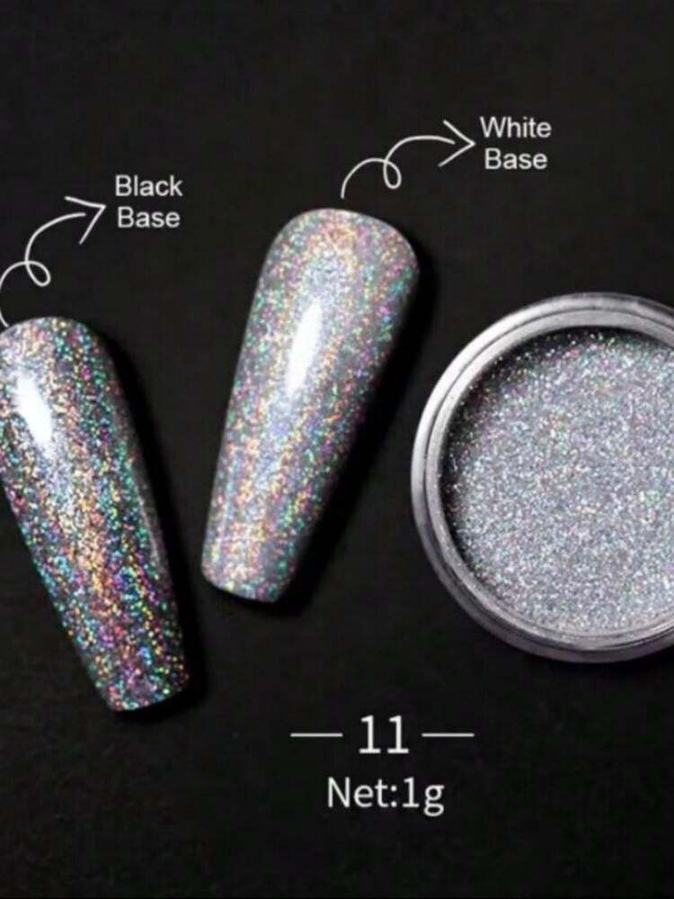 1Box Gray Gradient Shiny Nail Glitter Powder Iridescent Sparkly Nail Art Chrome