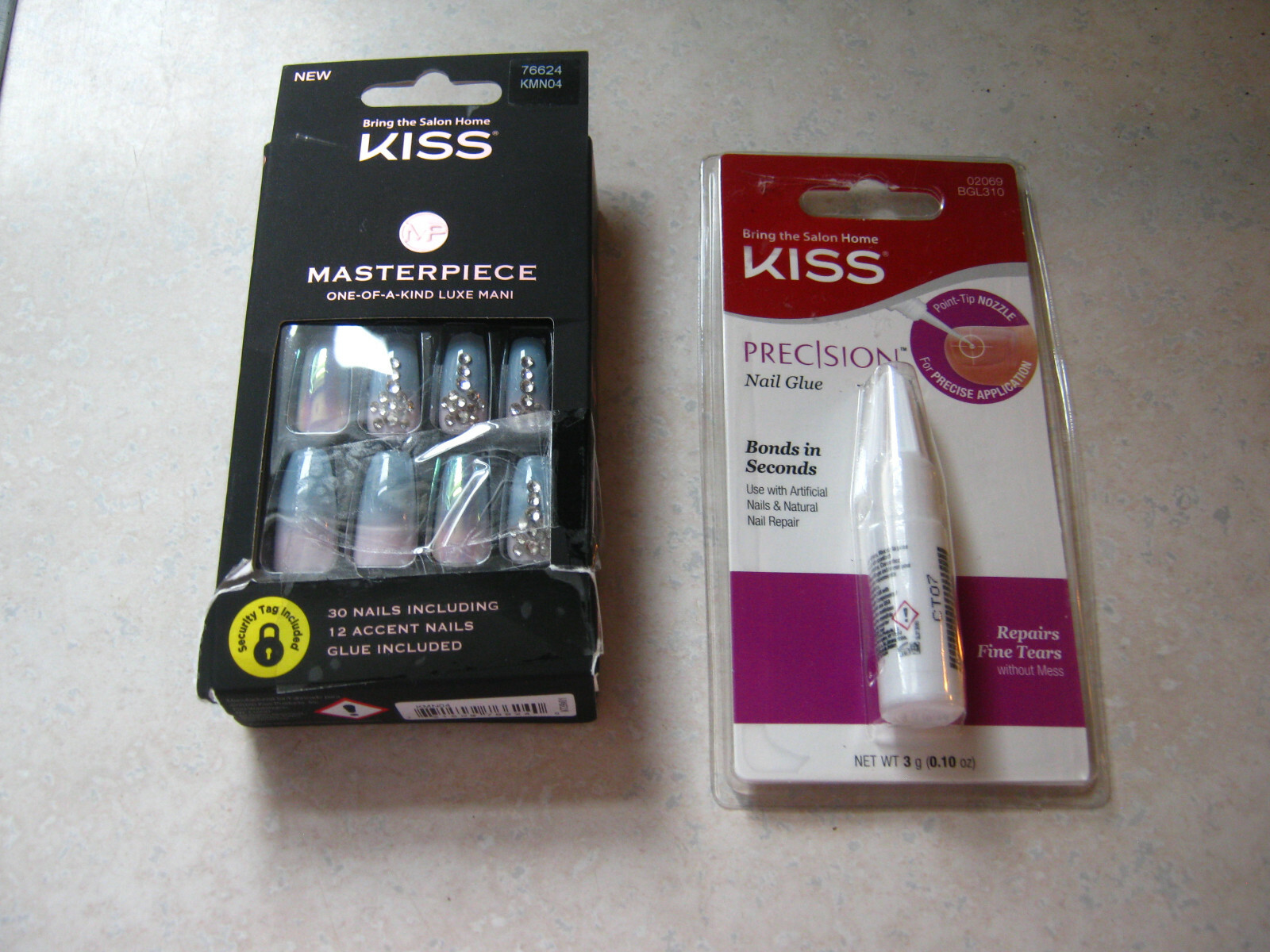 1 KISS MASTERPIECE KMN04 Gray Pink White Crystal Accents LONG LENGTH 76624