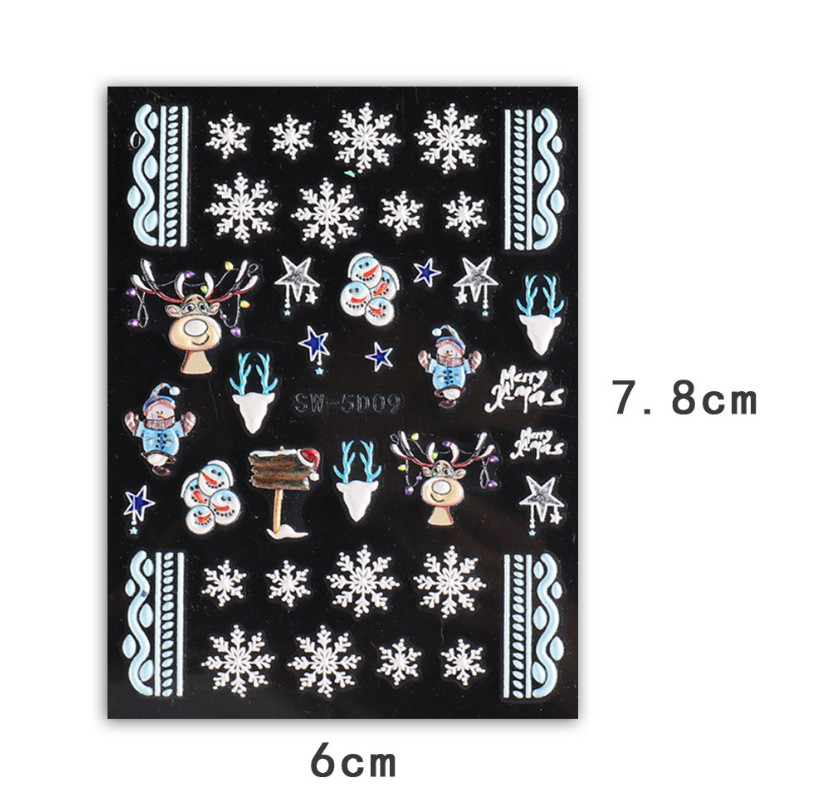 5D Embossed Pink Blue White Christmas Santa Heart Snowflake Nail Stickers Decals