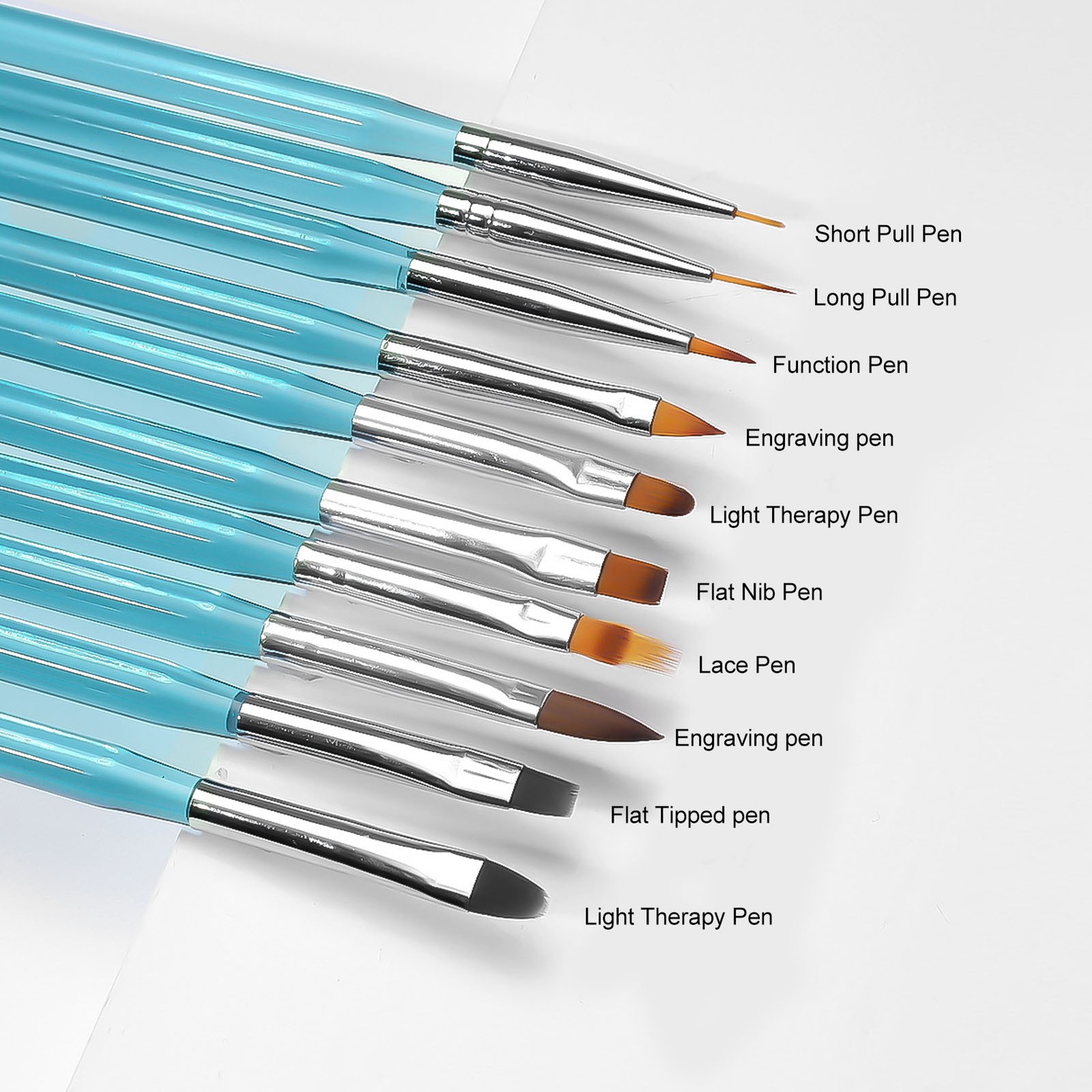 9Pcs Nail Art Brush Set Nylon Hair Blue Metal Rod