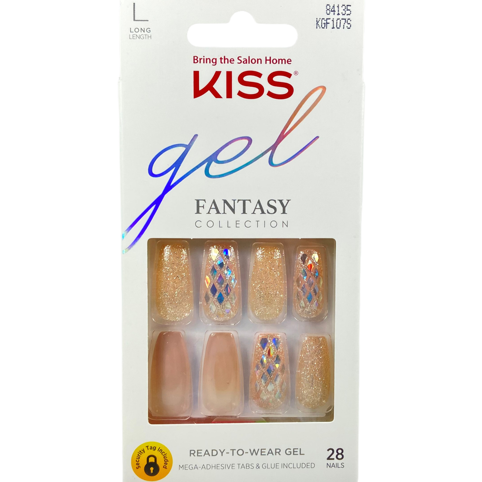 NEW Kiss Nails Glam Fantasy Press Glue Manicure Long Gel Coffin Beige Gold Geo