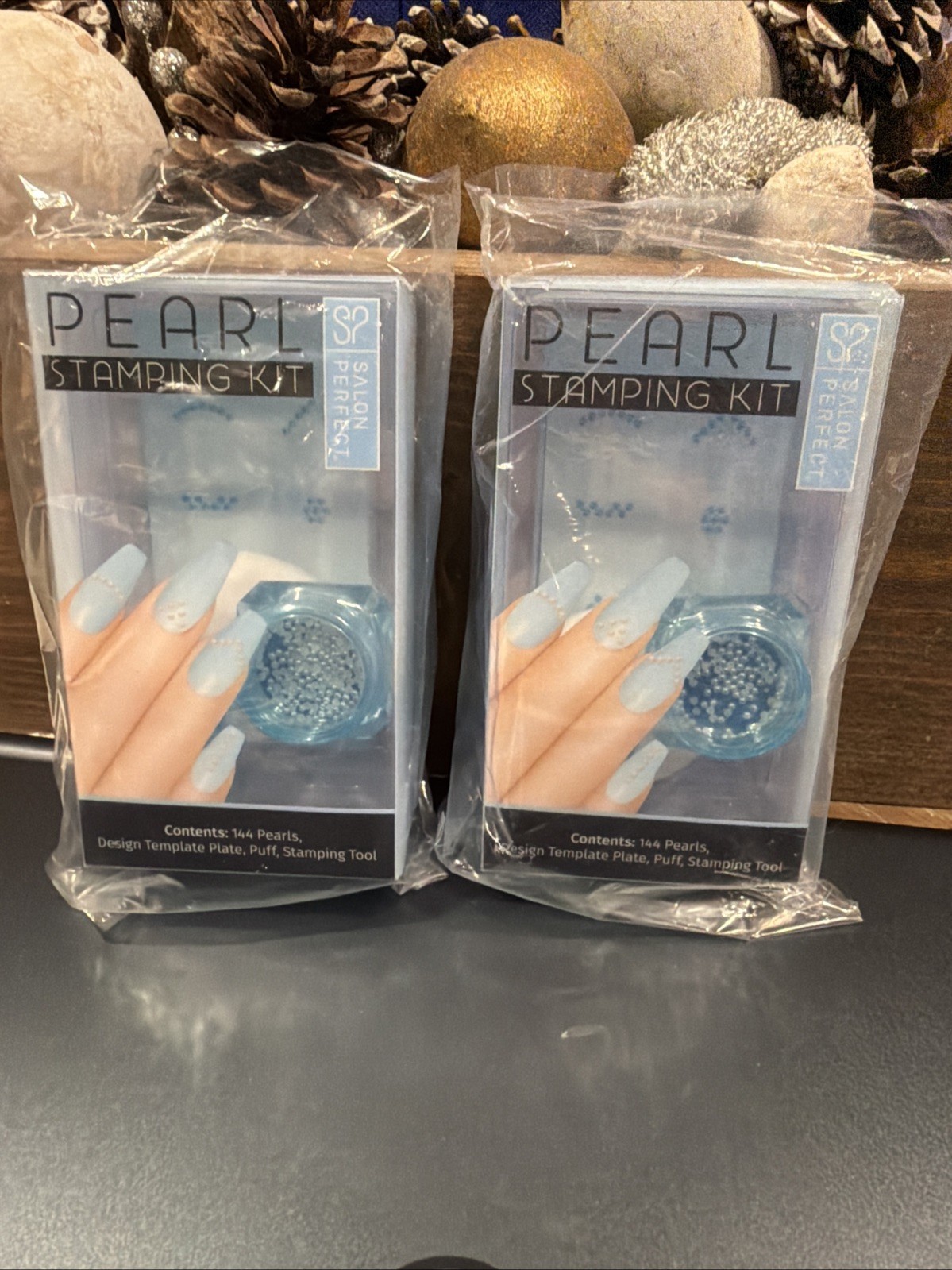 Salon Perfect Pearl Stamping Kit For Nails W/ Faux Pearls & Templates – Set Of 2