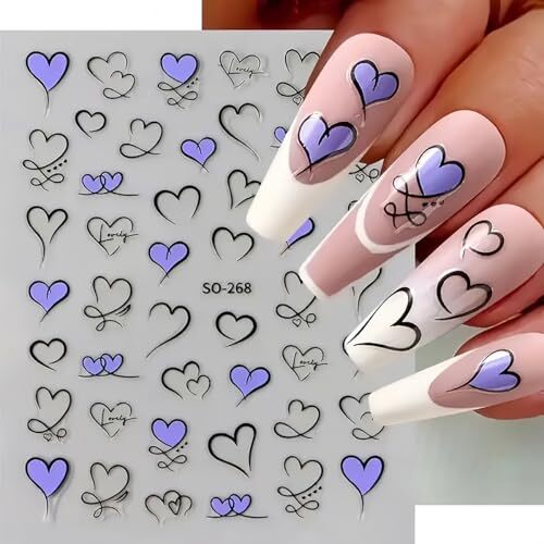 Heart Nail Art Stickers 6 Sheets Valentine’s Day Nail Decals 3D Self Adhesive