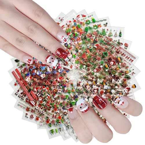 30 Sheets Christmas Nail Art Stickers Colorful Christmas Fake Nails Style01