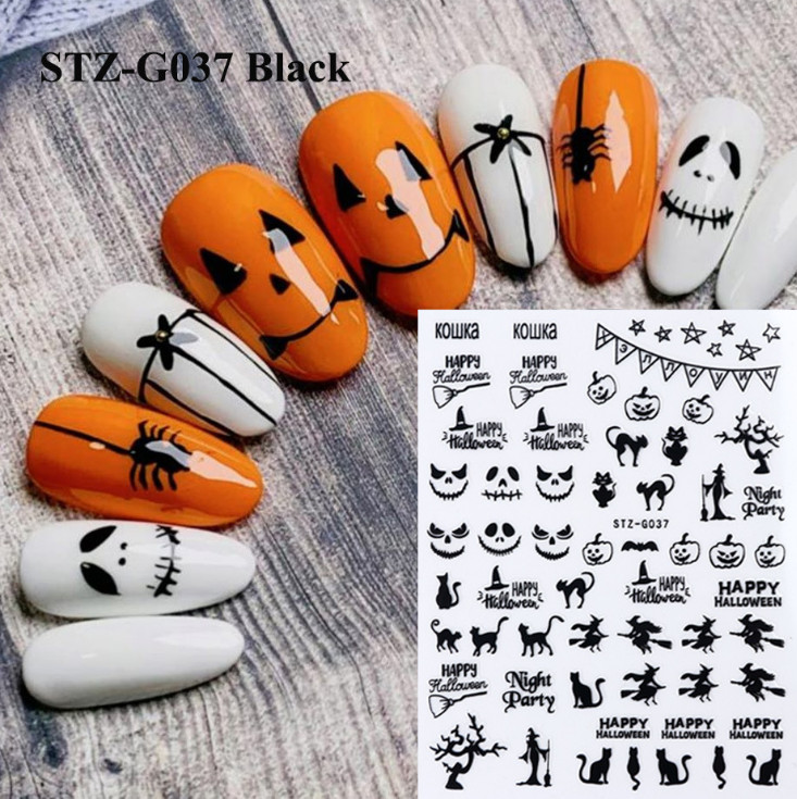 Nail Stickers Halloween Cross Bat Witch Pumpkin Skull Spider Decal DIY NH15