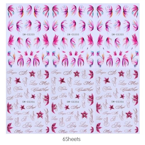Flowers Nail Art Stickers Retro Cherry Blossom Petals Watercolor Flower Style4