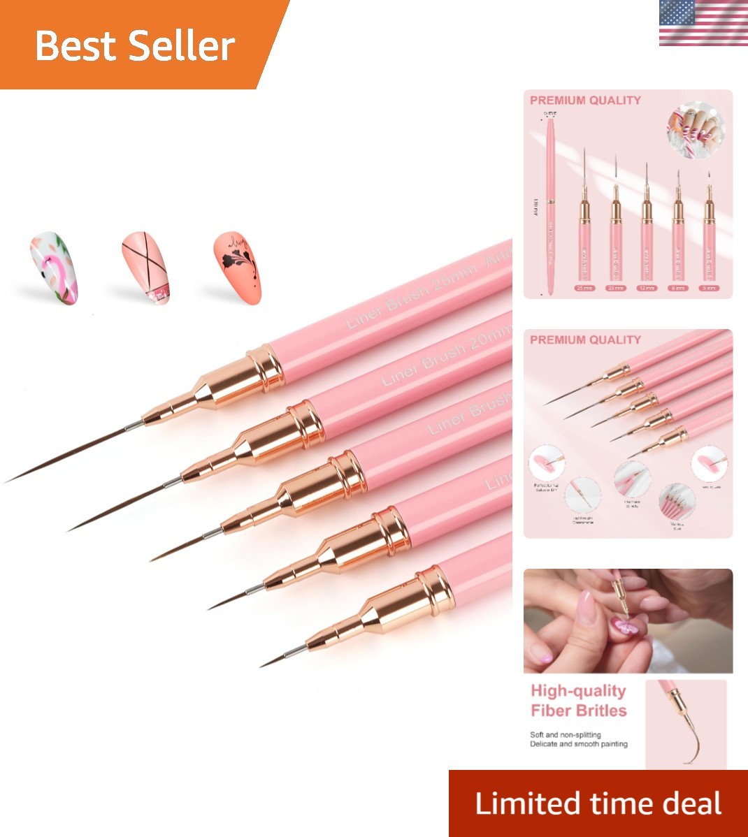 5PCS Pink Metallic Nail Art Pens – Precision Liner Brushes for Intricate Designs