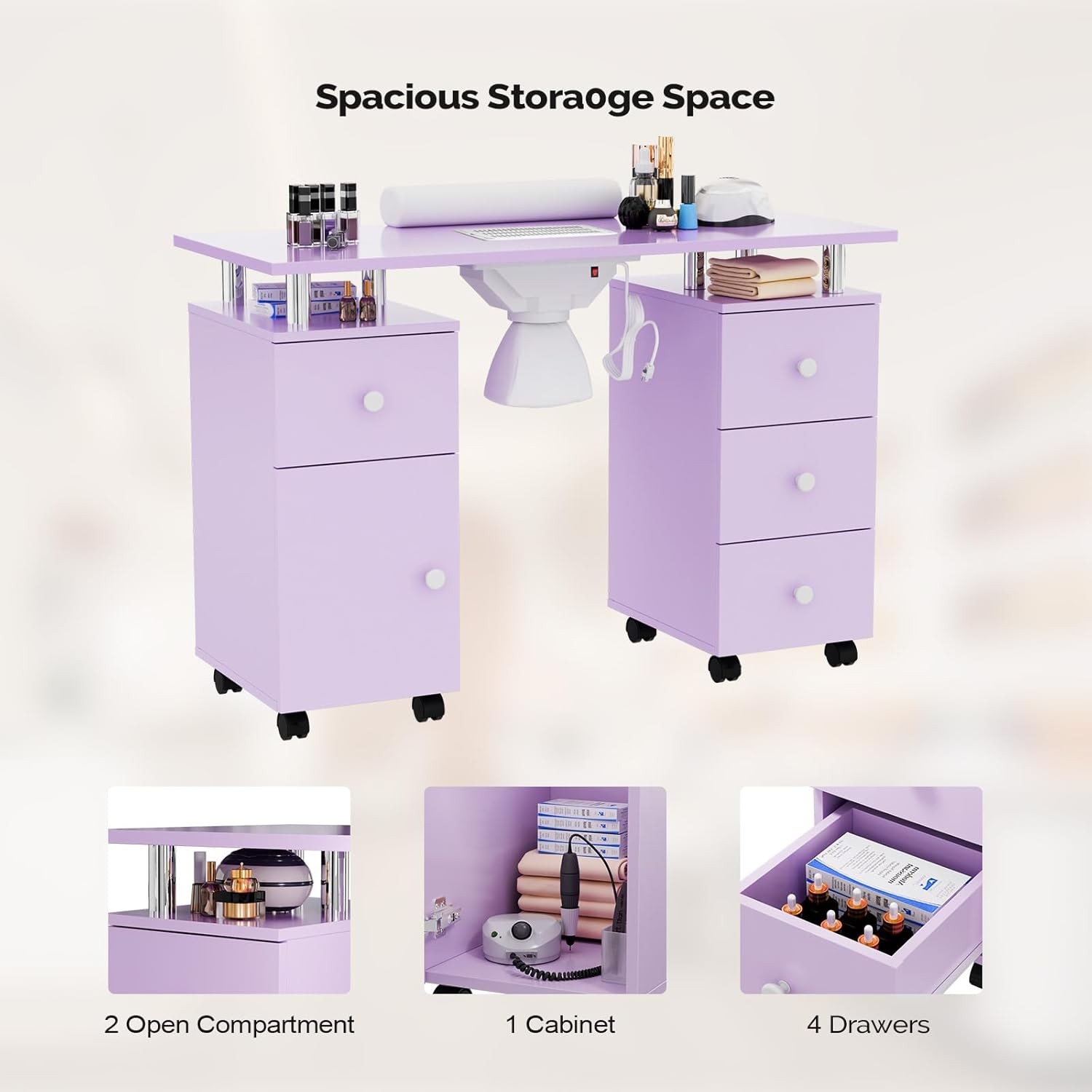 Manicure Table Nail Desk Nail Table Station with Dust Collector for Beauty Salon