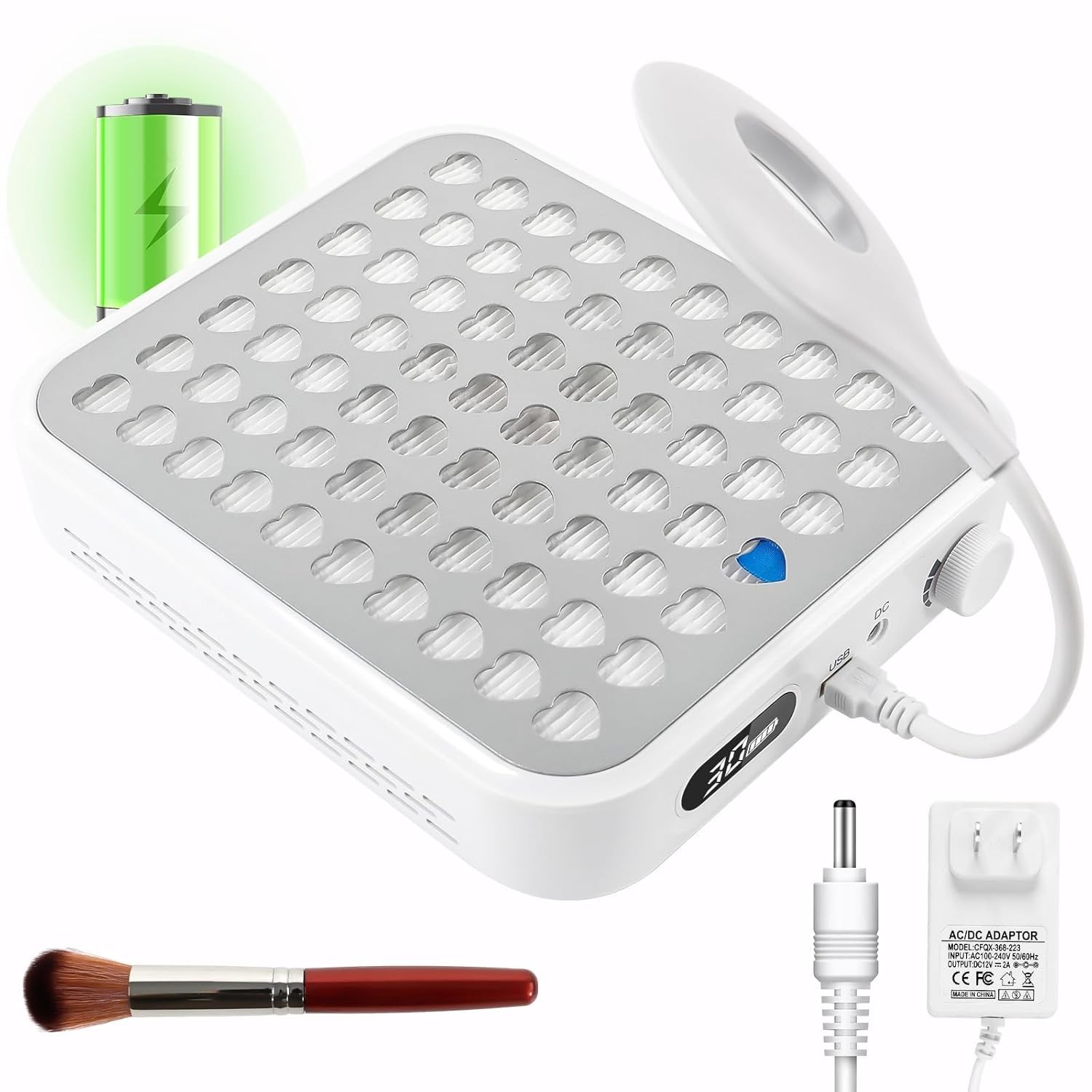Nail Dust Collector with Lamp,Vacuum Fan Rechargeable Dust Collector with Dust B