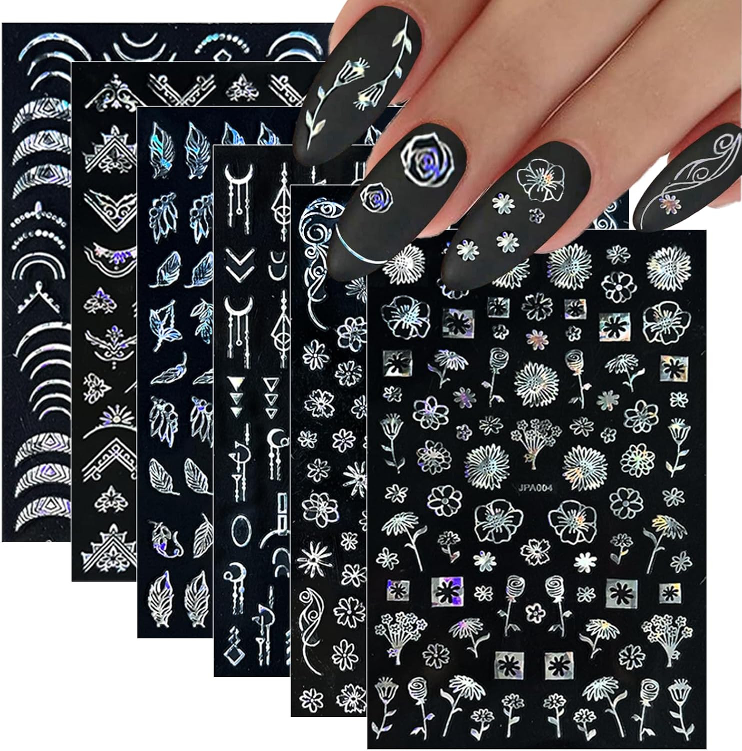 12 Sheets Gold Nail Stickers – 3D Self-Adhesive Metal Geometric Stripe Wave Nail