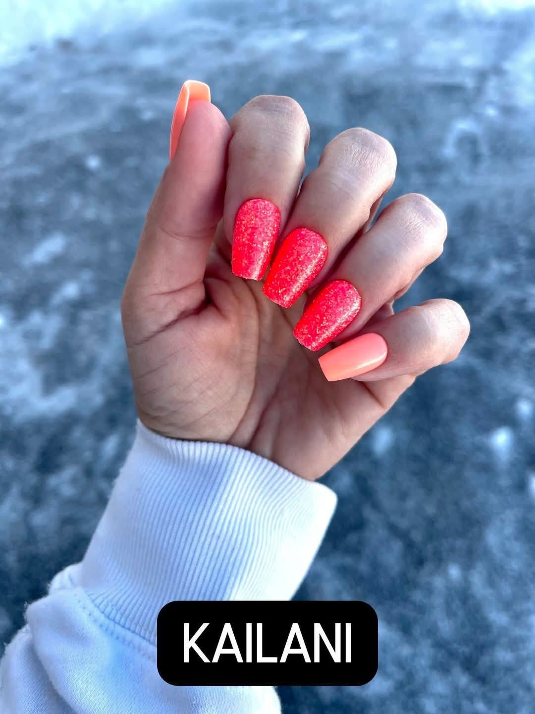Red Aspen Press On Nails Kailani’s Living Coral-Medium-Coffin-Glitter