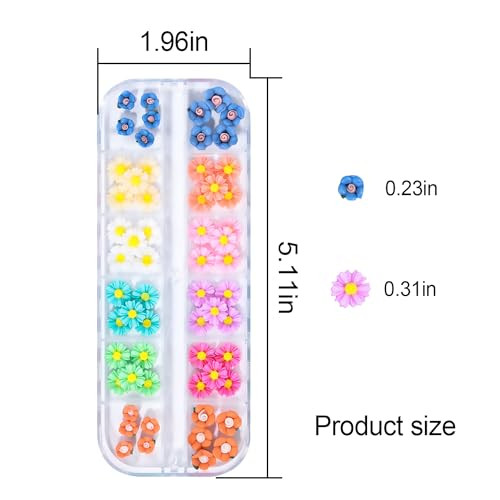 60Pcs Colorful Flowers Nail Charms 3D Daisy Nail Art Charms White Green Pink