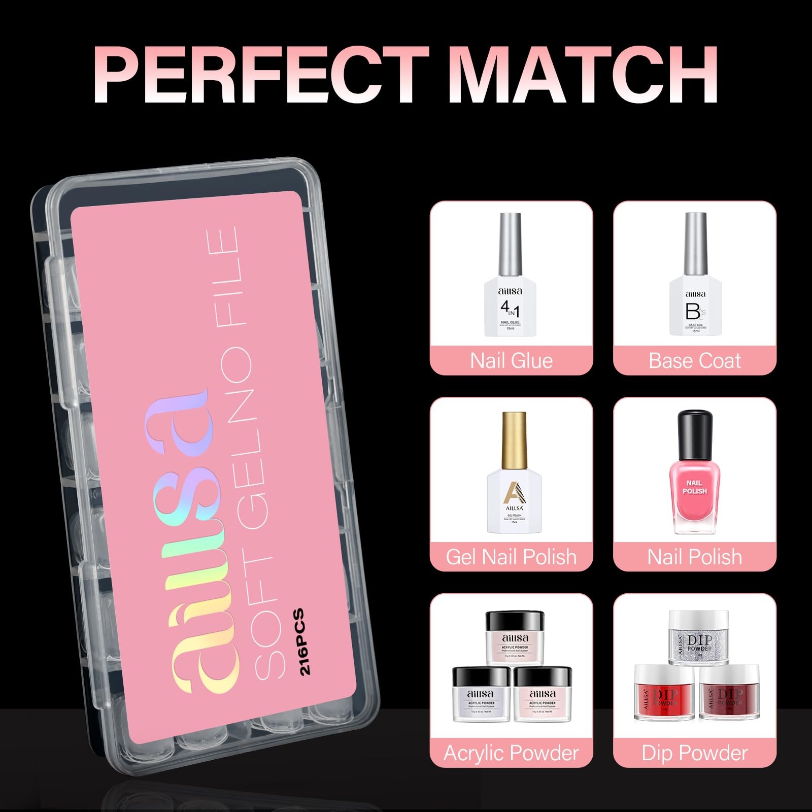 AILLSA Extra Short Square Nail Tips Soft Gel Full Cover Half Matte Nail Tips