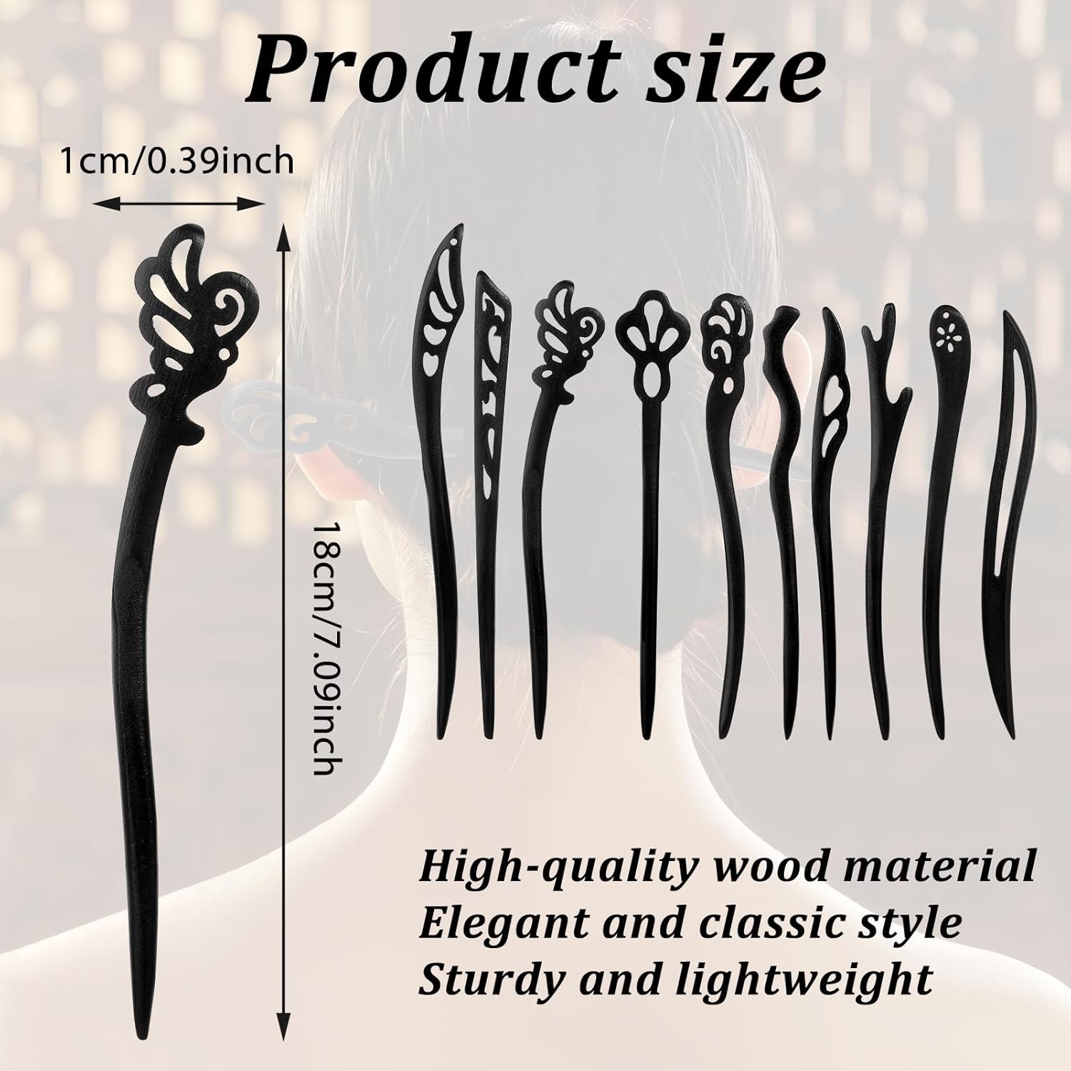 10 Pcs Wooden Hair Sticks, Chinese Traditional Stick Japanese Style1