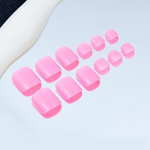 24 Pcs Press on Toenails Short Square Fake Toe Nails Baby Solid Color Hot Pink