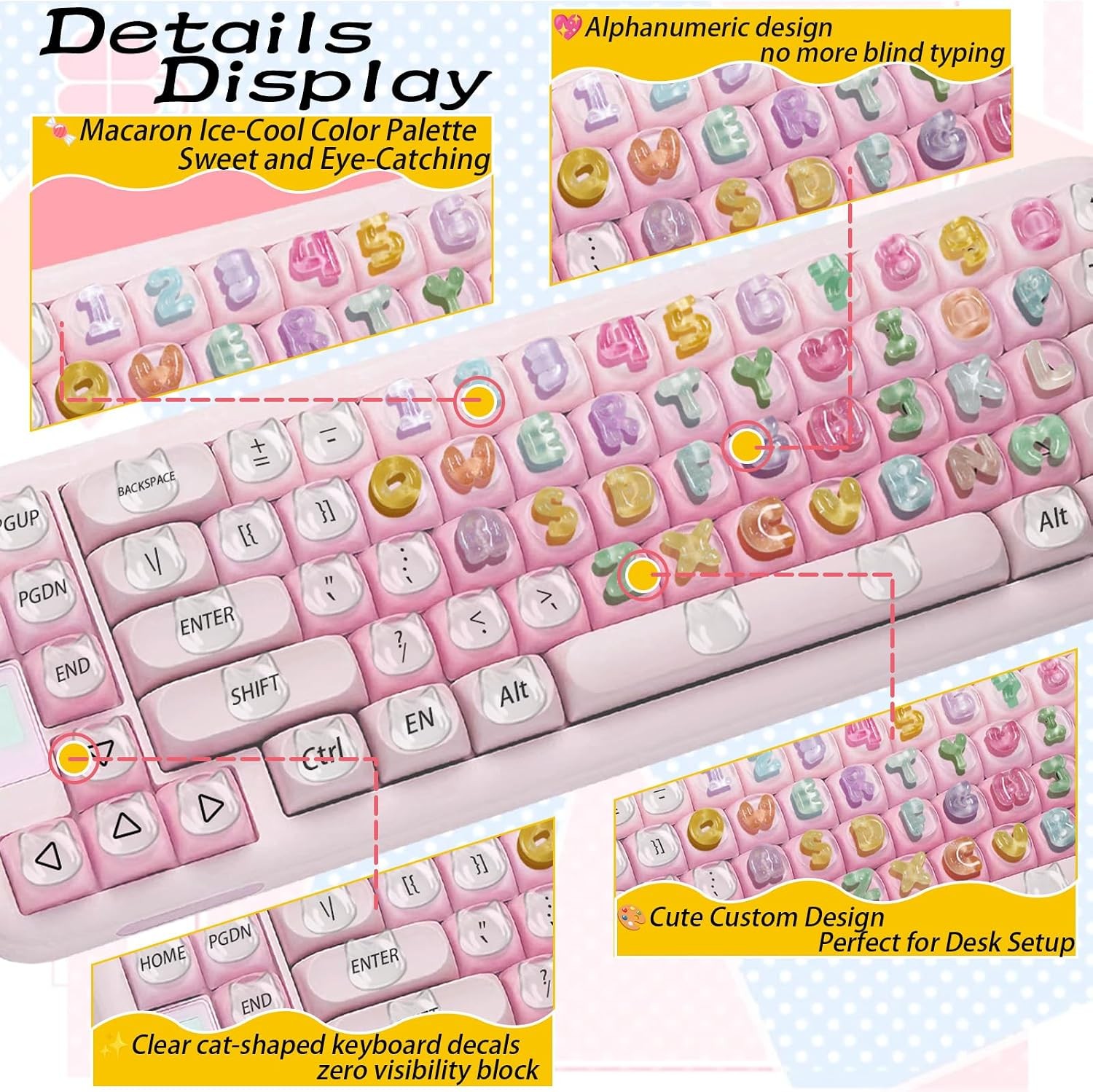 105PCS Keyboard Nail Bubbles – Macaron Ice-Transparent Buttons, Cute Bear Heads,