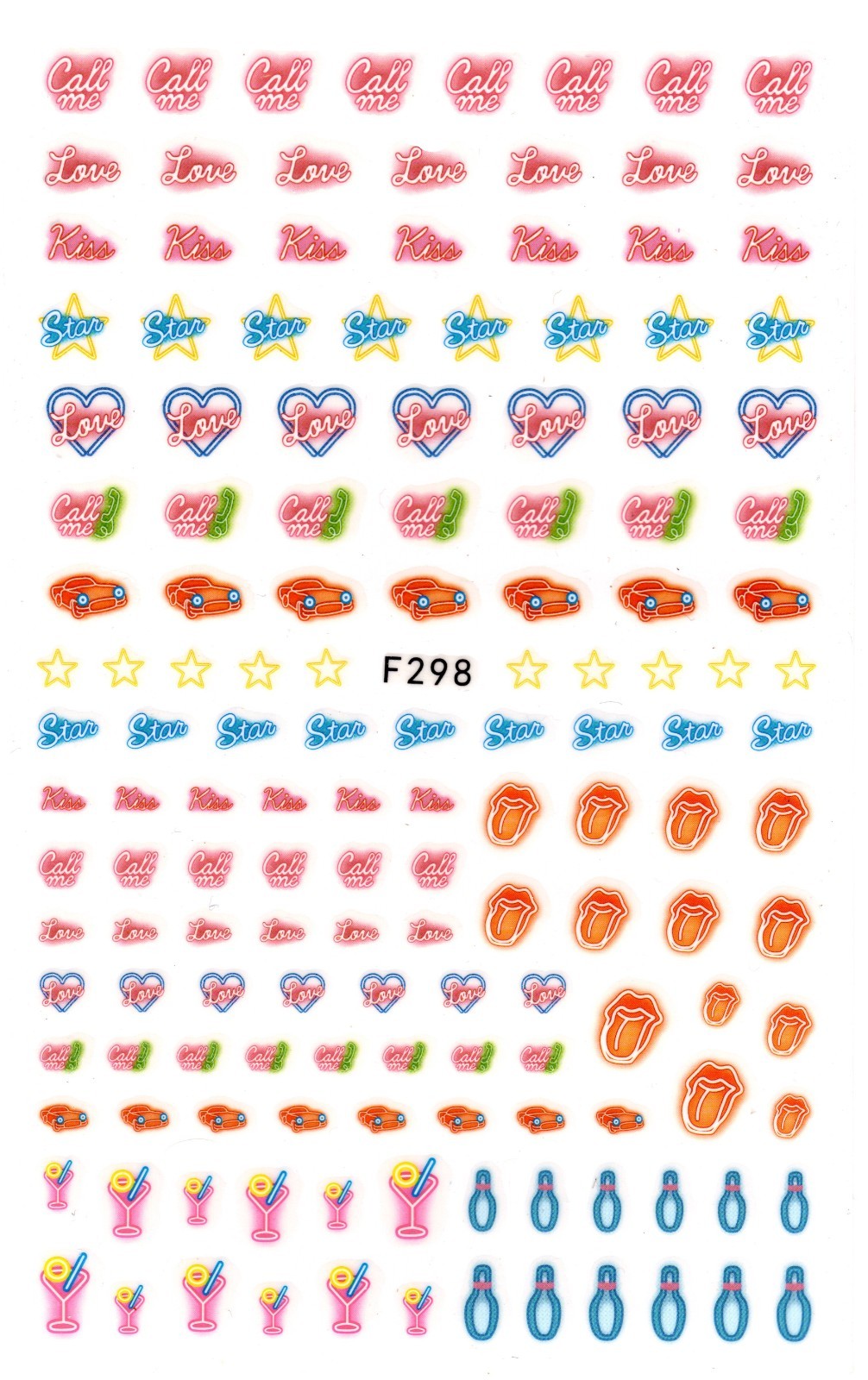 Nail Art 3D Decal Stickers beautiful neon signs martini glass heart tongue F298