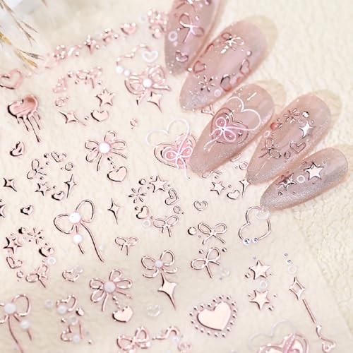Valentine’s 5D Embossed Nail Art Stickers – Romantic Rose Gold & Pink Nail