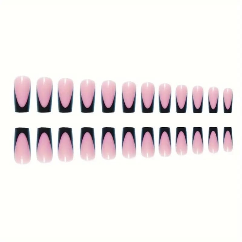 NHIXK 60Pcs Black French Tip Press on Nails & Standard, Color02
