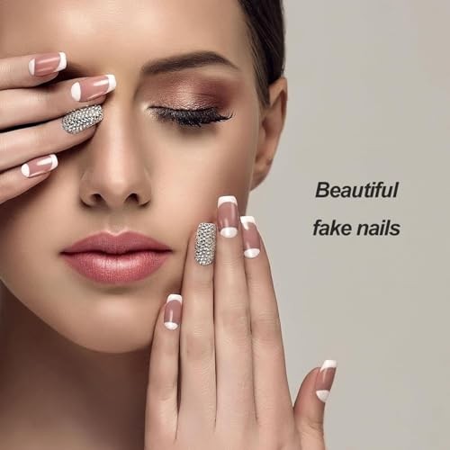 24Pcs Purple Press on Nails Medium Square French Fake Nails Press Design A12