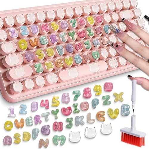 105PCS Keyboard Nail Bubbles – Macaron Ice-Transparent Buttons, Cute Bear Heads,